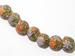 10801002 - Seven Light Pink w/Orange Floral Lentil Beads