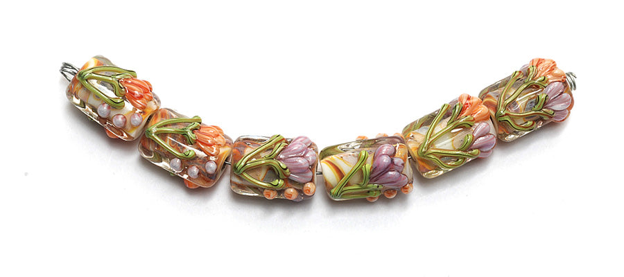 10801003 - Six Light Pinkw/Orange Floral Mini Kalera Beads