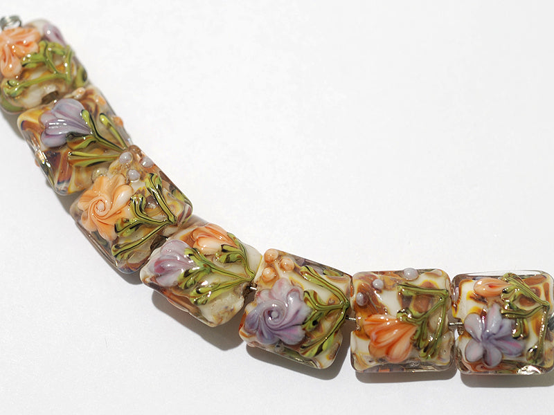 10801004 - Seven Light Pink w/Orange Floral Pillow Beads