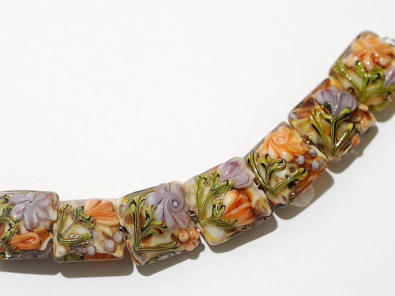 10801004 - Seven Light Pink w/Orange Floral Pillow Beads