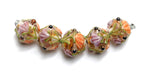 10801007 - Five Light Pink w/Orange Floral Crystal Beads