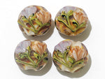 10801012 - Four Light Pink w/Orange Floral Lentil Beads