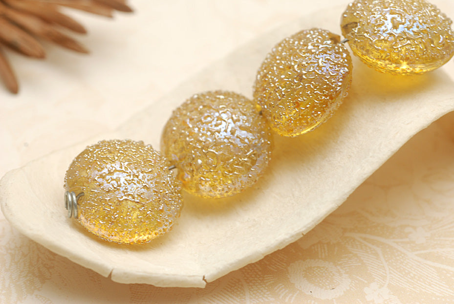 10801212 - Four Golden Yellow Metallic Lentil Beads