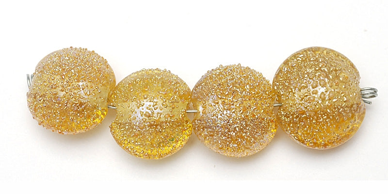 10801212 - Four Golden Yellow Metallic Lentil Beads