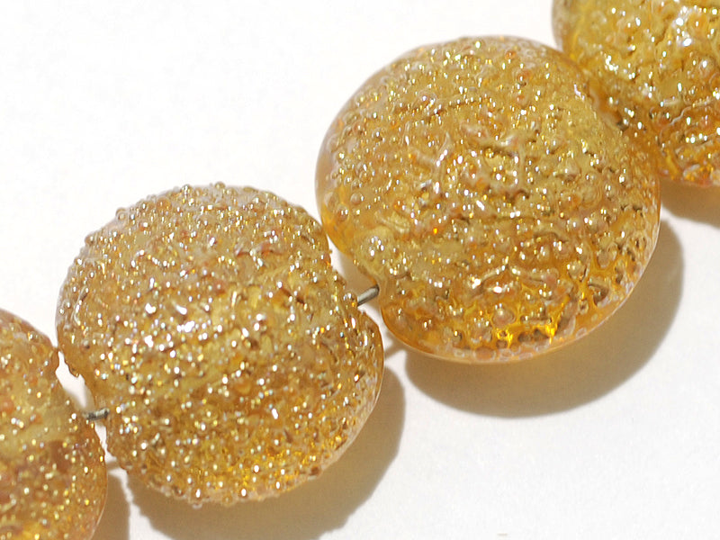 10801212 - Four Golden Yellow Metallic Lentil Beads