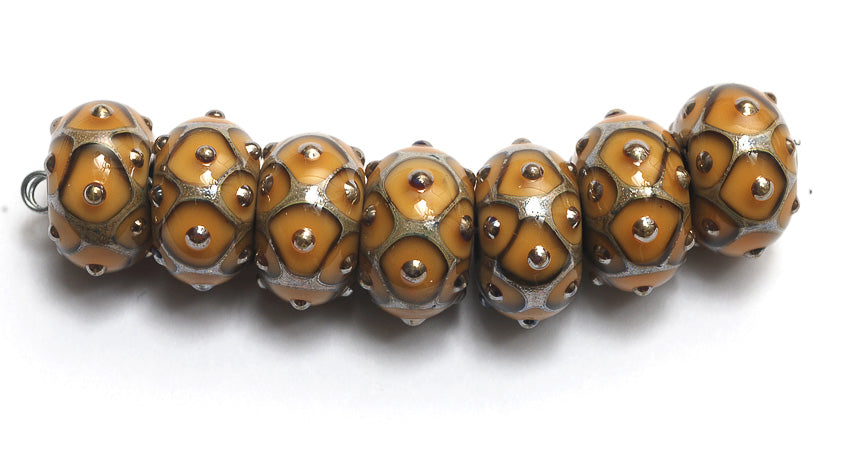 10801301 - Seven Butterscotch w/Metal Dots Rondelle Beads