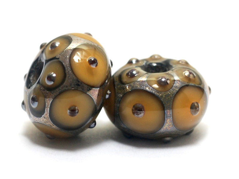 10801301 - Seven Butterscotch w/Metal Dots Rondelle Beads