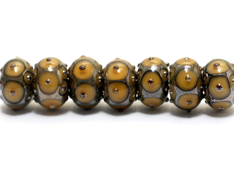 10801301 - Seven Butterscotch w/Metal Dots Rondelle Beads