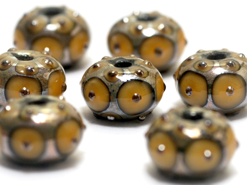 10801301 - Seven Butterscotch w/Metal Dots Rondelle Beads
