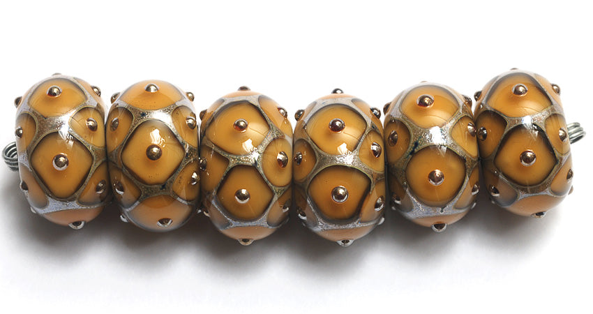 10801321 - Six Butterscotch w/Metal Dots Rondelle Beads