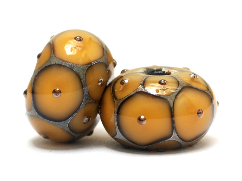 10801321 - Six Butterscotch w/Metal Dots Rondelle Beads