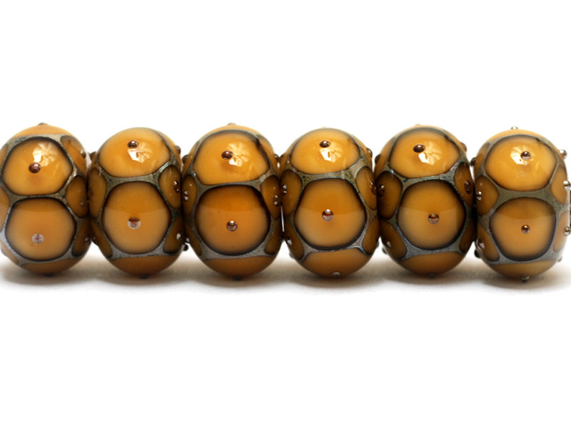 10801321 - Six Butterscotch w/Metal Dots Rondelle Beads