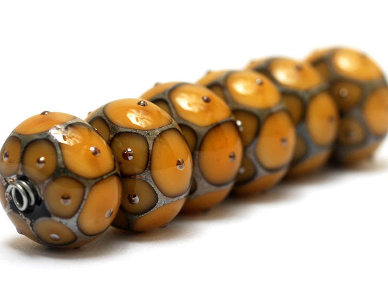 10801321 - Six Butterscotch w/Metal Dots Rondelle Beads