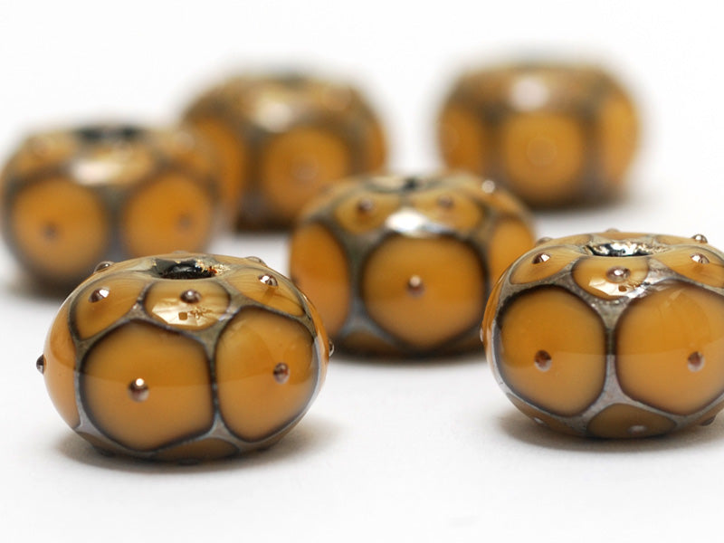 10801321 - Six Butterscotch w/Metal Dots Rondelle Beads