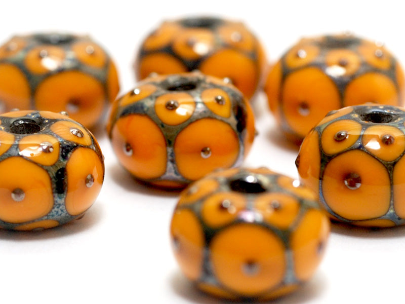 10801601 - Seven Mustard Yellow w/Metal Dots Rondelle Beads