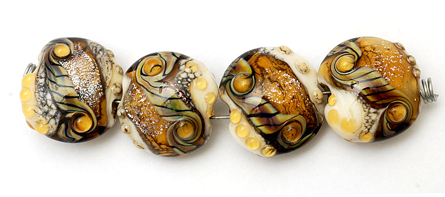 10801712 - Four Butterscotch Stardust Lentil Beads