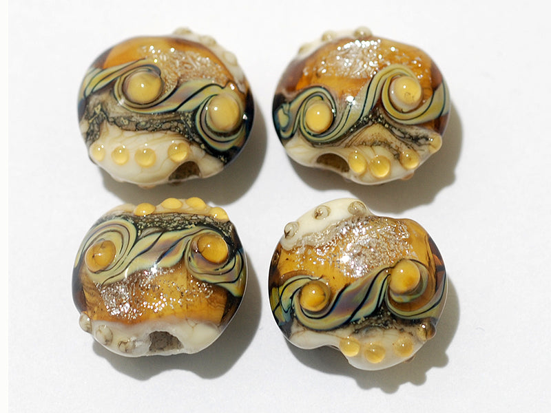 10801712 - Four Butterscotch Stardust Lentil Beads