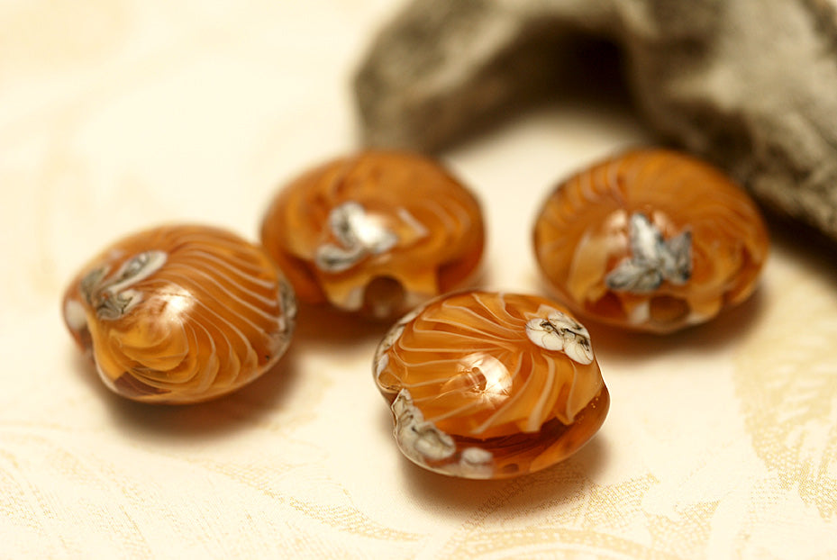 10801912 - Four Amber Wave Lentil Beads