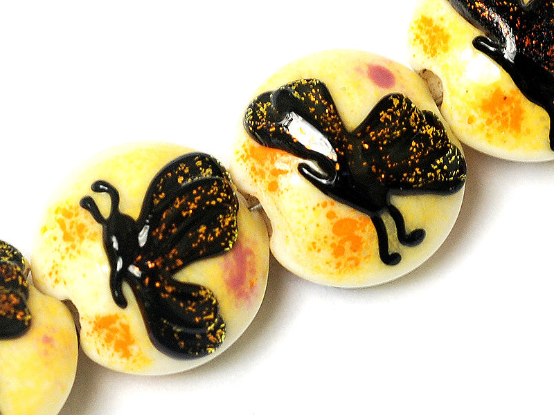 10802412 - Four Yellow Sparkle Garden Butterfly Lentil Beads