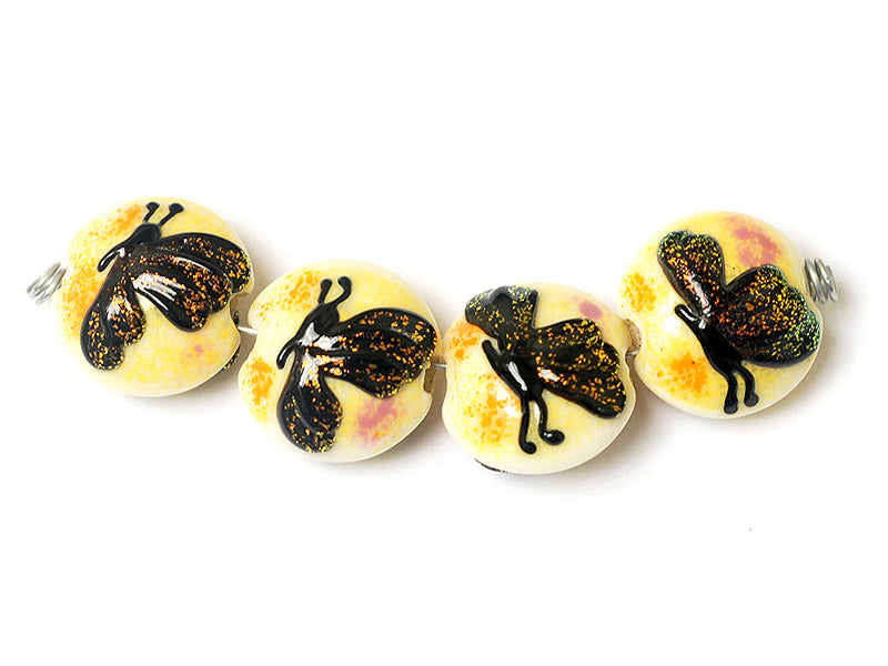 10802412 - Four Yellow Sparkle Garden Butterfly Lentil Beads