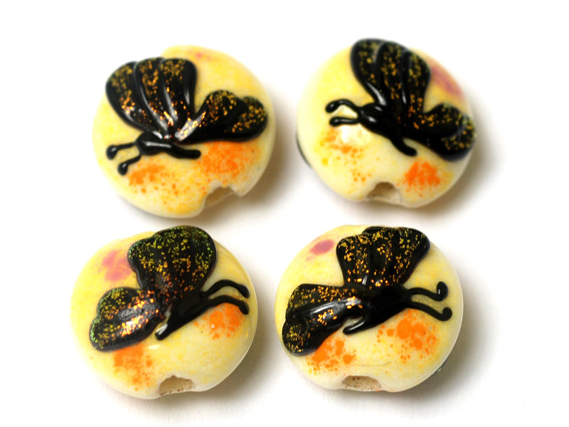 10802412 - Four Yellow Sparkle Garden Butterfly Lentil Beads