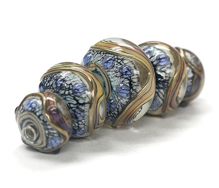 10902411 - Five Graduated Beige & Ivory FreeStyle Rondelle Beads