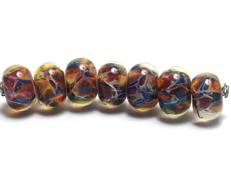 10902601 - Seven Multi-color w/Blue & Red Rondelle Beads