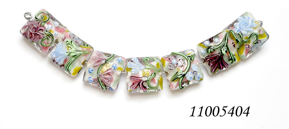 11005404 - Seven Light Pink w/Blue Floral Pillow Beads