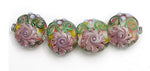 11005412 - Four Light Pink w/Blue Floral Lentil Beads