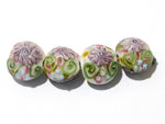 11005412 - Four Light Pink w/Blue Floral Lentil Beads