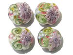 11005412 - Four Light Pink w/Blue Floral Lentil Beads