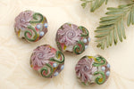 11005412 - Four Light Pink w/Blue Floral Lentil Beads