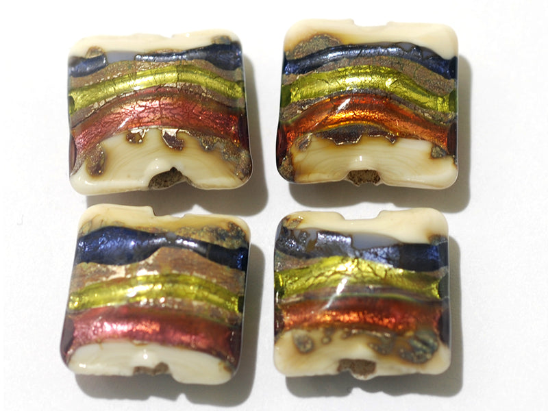 11005614 - Four Multi-colored & Ivory Pillow Beads