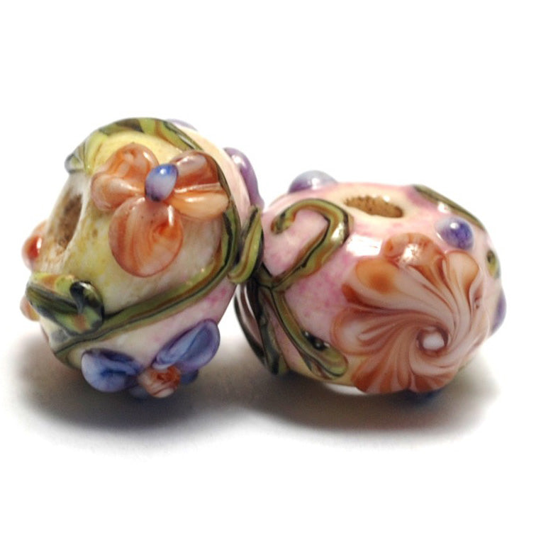 11005801- Seven Purple w/Orange Flora Rondelle Beads