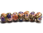 11005801- Seven Purple w/Orange Flora Rondelle Beads