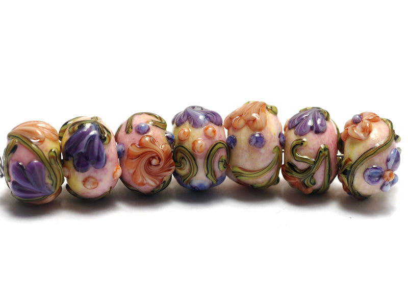 11005801- Seven Purple w/Orange Flora Rondelle Beads