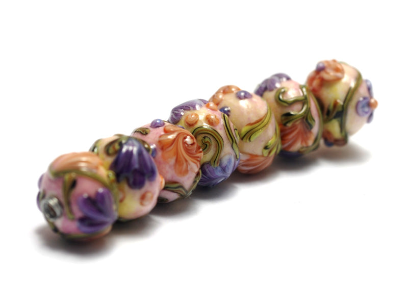 11005801- Seven Purple w/Orange Flora Rondelle Beads