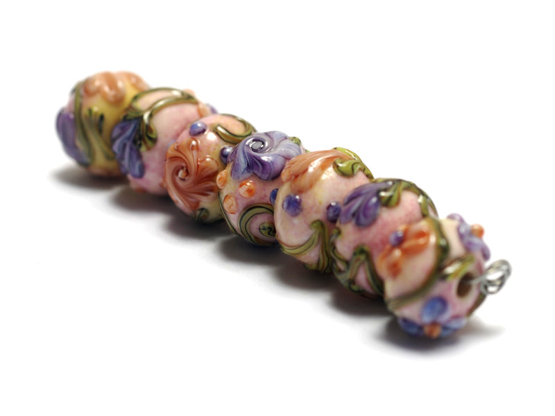 11005801- Seven Purple w/Orange Flora Rondelle Beads