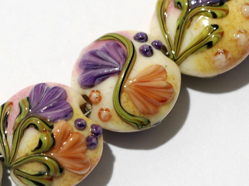 11005802 - Seven Purple w/Orange Flora Lentil Beads