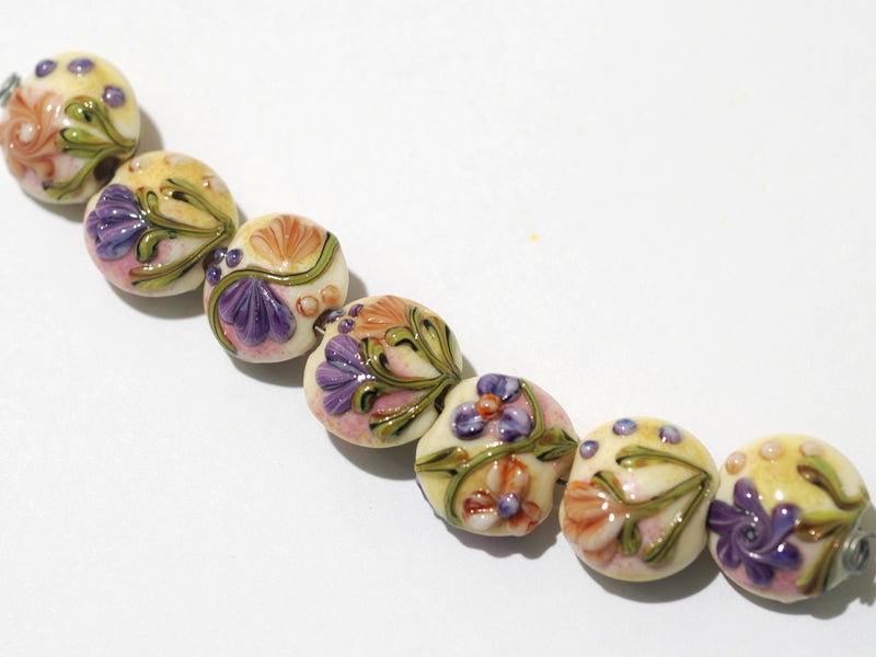 11005802 - Seven Purple w/Orange Flora Lentil Beads