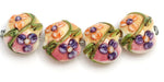 11005812 - Four Purple w/Orange Flora Lentil Beads