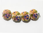 11005812 - Four Purple w/Orange Flora Lentil Beads