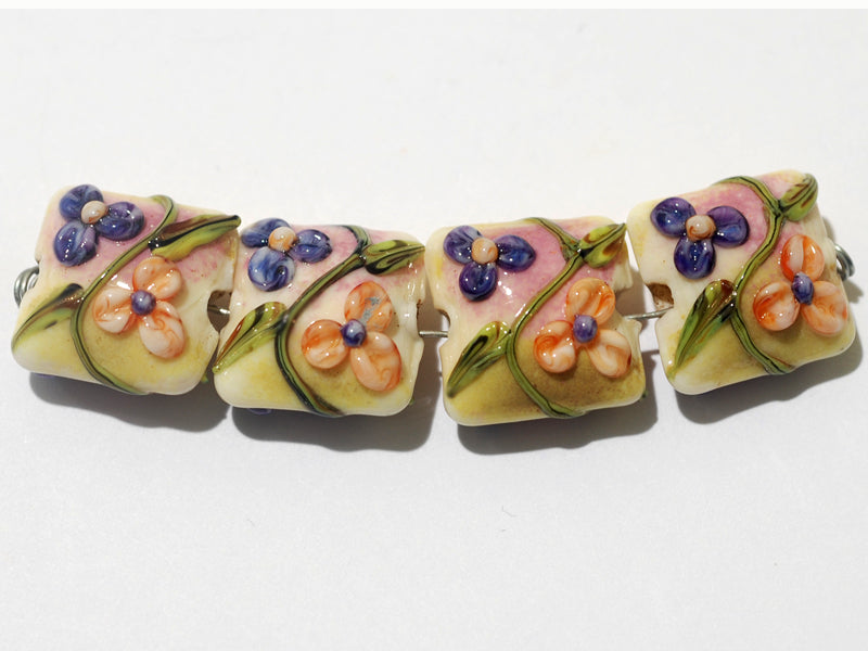11005814 - Four Purple w/Orange Flora Pillow Beads