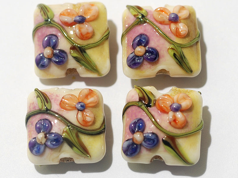 11005814 - Four Purple w/Orange Flora Pillow Beads