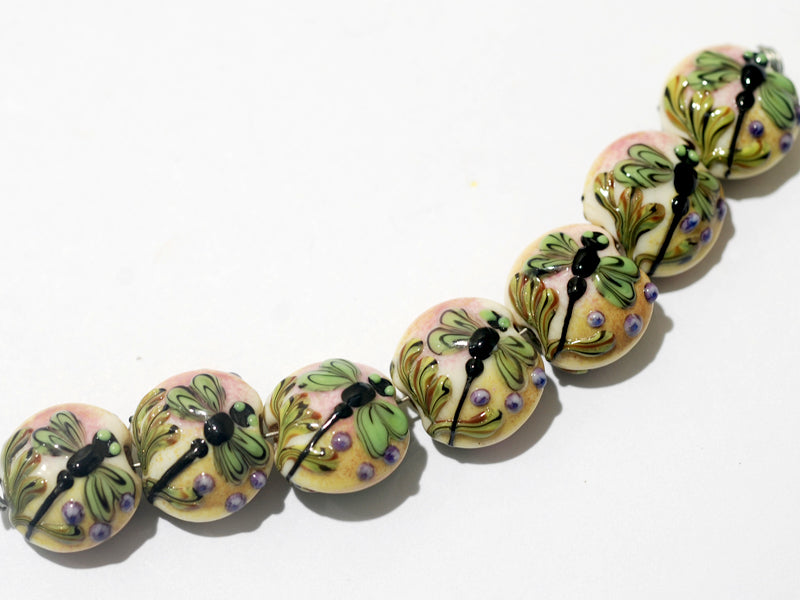 11005902 - Seven Green Dragonfly Lentil Beads