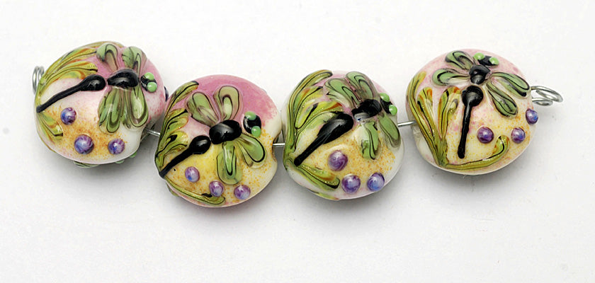 11005912 - Four Green Dragonfly Lentil Beads