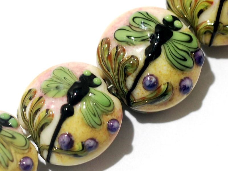 11005912 - Four Green Dragonfly Lentil Beads