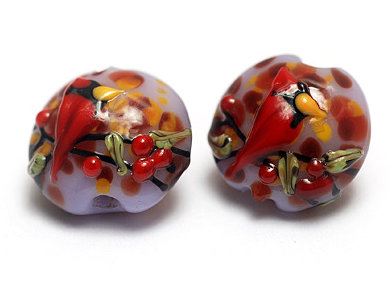 11007712 - Four Autumn Red Cardinal Lentil Beads