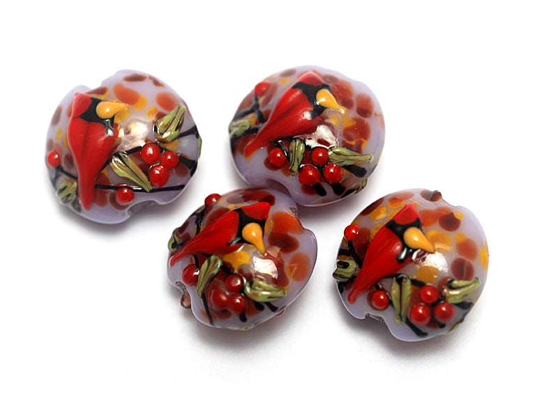 11007712 - Four Autumn Red Cardinal Lentil Beads