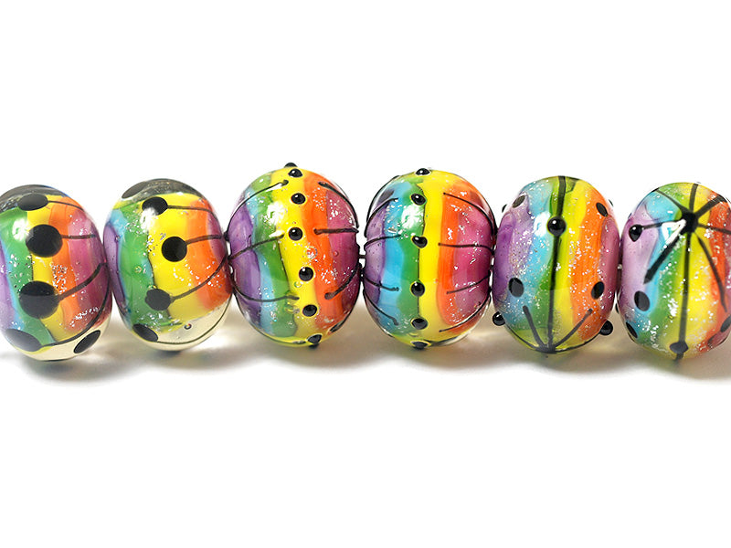 11008221 - Six Rainbow Balloons Rondelle Beads